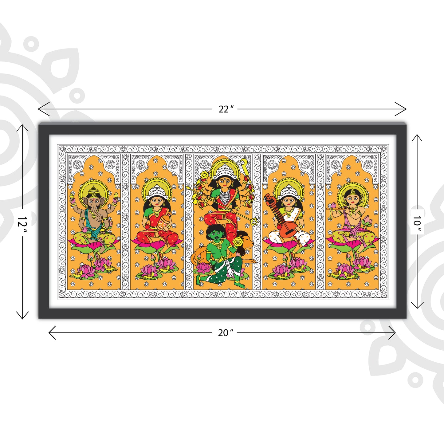 Pre-booking | Durga Poribar | Style #4 | 20 X 10 Inch | Framed wall art for Home & Office Decoration