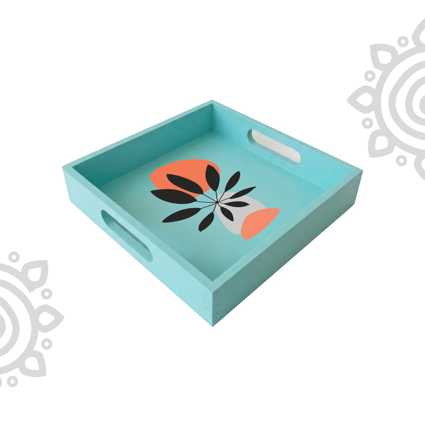 Hand Painted Multipurpose Serving Tray with Handle | 10"x10"x2" | Style #13