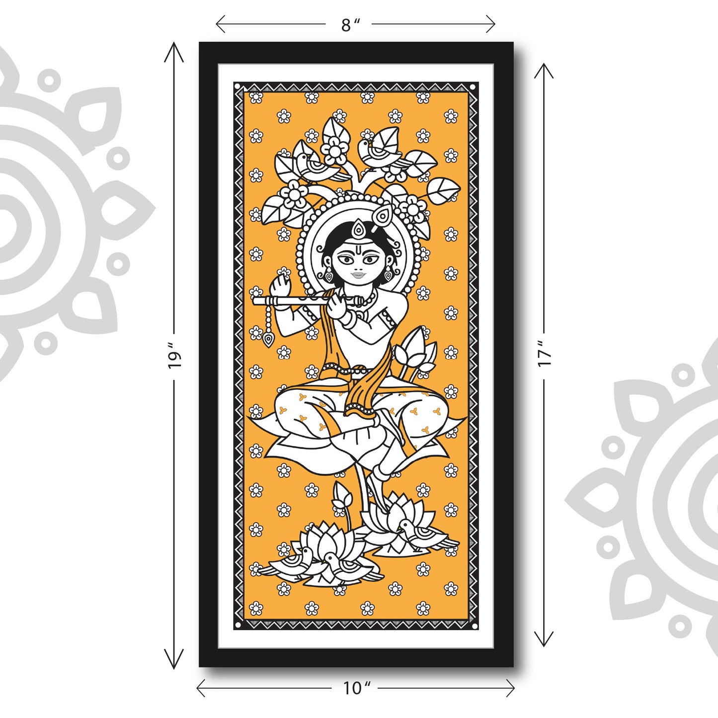 Kanhaiya | Dual Tone | Kalamkari | Digital Illustration | 8 X 17 Inch | Divine Wall Art for Home and Office