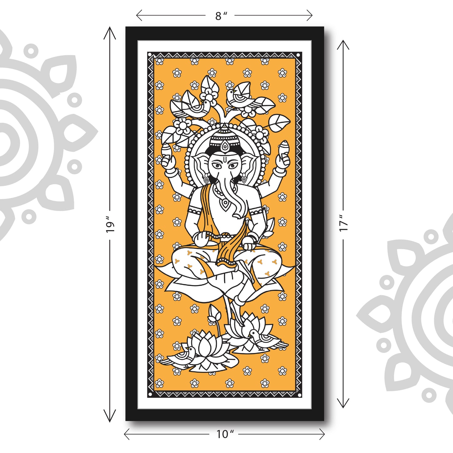 Ganpati Bappa | Kalamkari Art | Digital Illustration | 8 X 17 Inch | Divine Wall Art for Home and Office