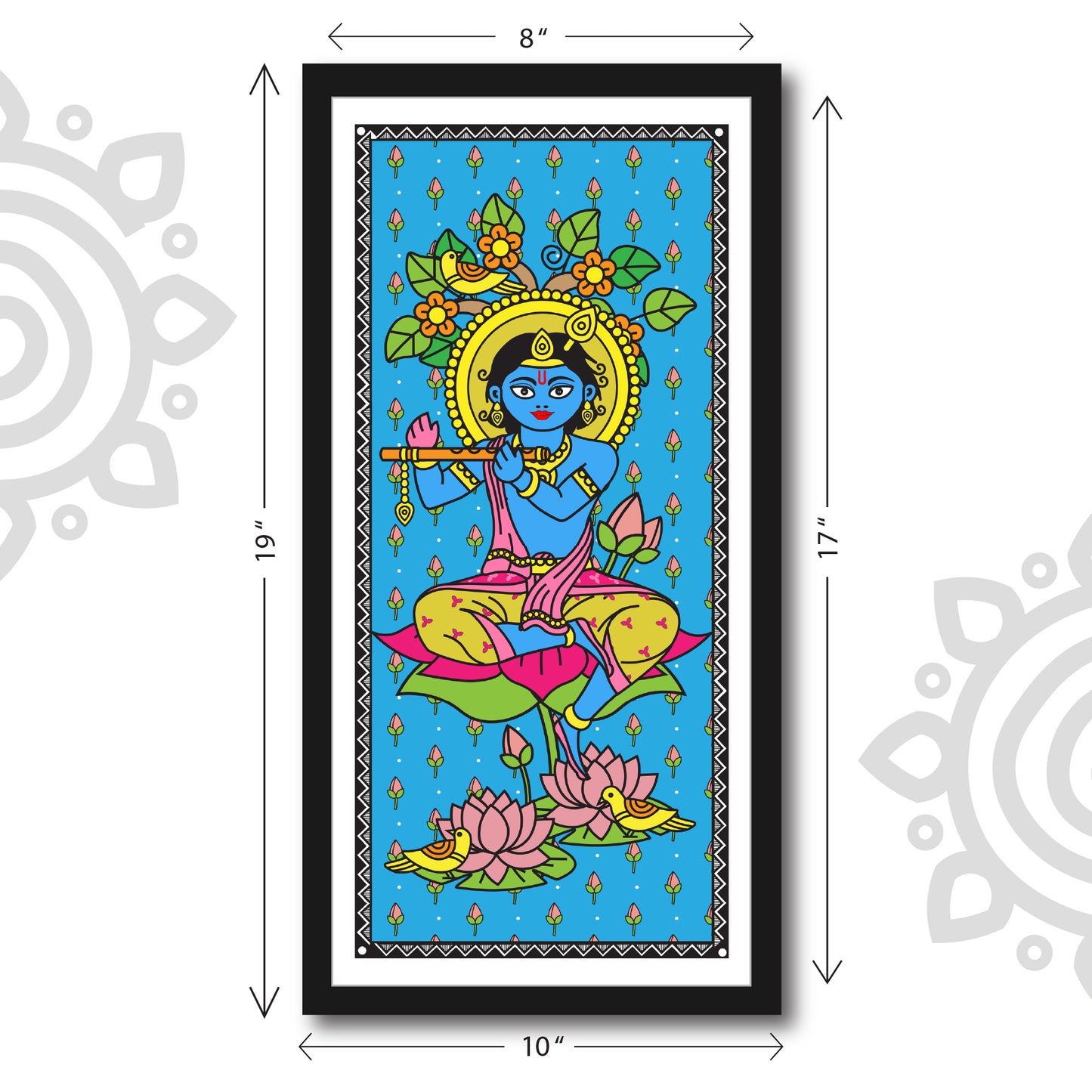Kanhaiya | Madhubani Art | Digital Illustration | 8 X 17 Inch | Divine Wall Art for Home and Office