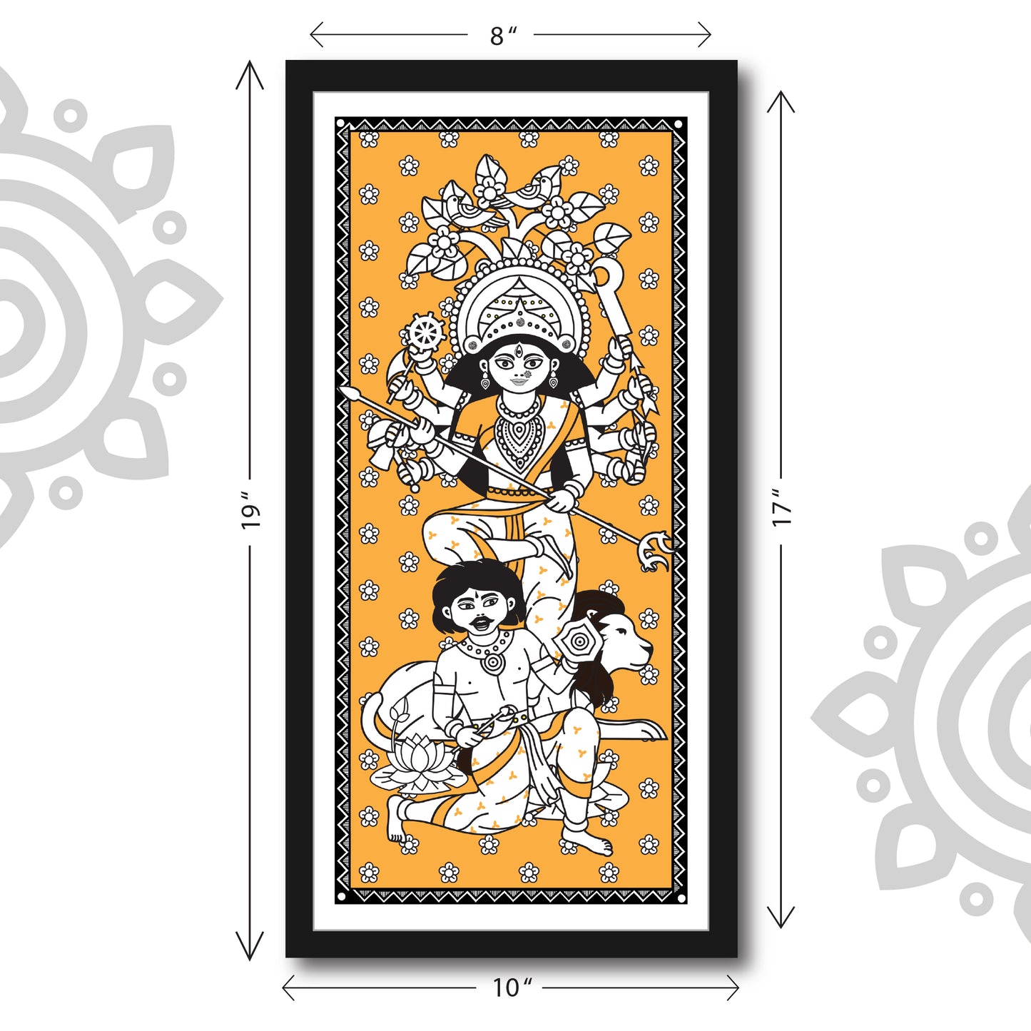 Maa Durga | Kalamkari Art | Digital Illustration | 8 X 17 Inch | Divine Wall Art for Home and Office
