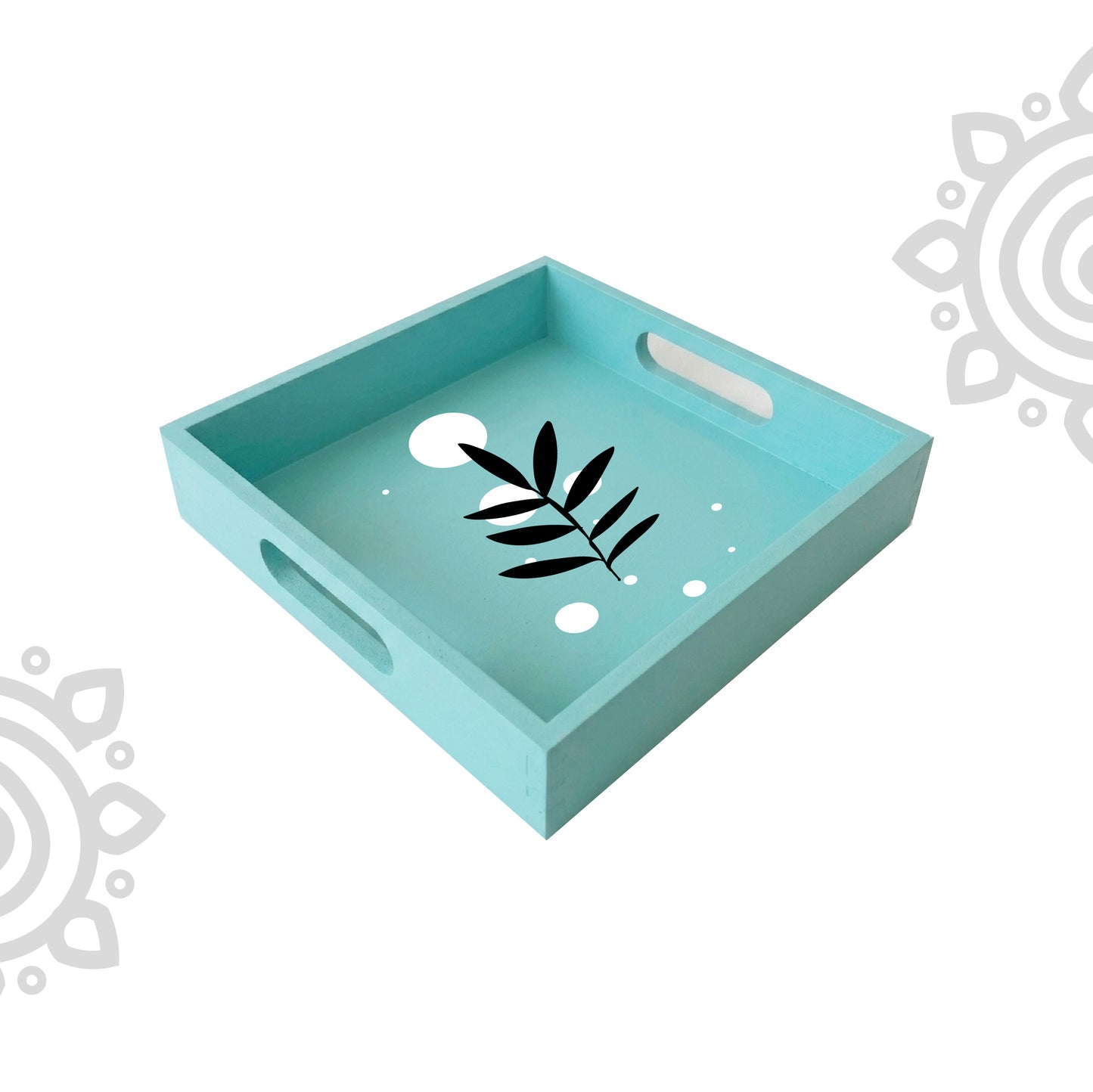 Hand Painted Multipurpose Serving Tray with Handle | 10"x10"x2" | Style #9