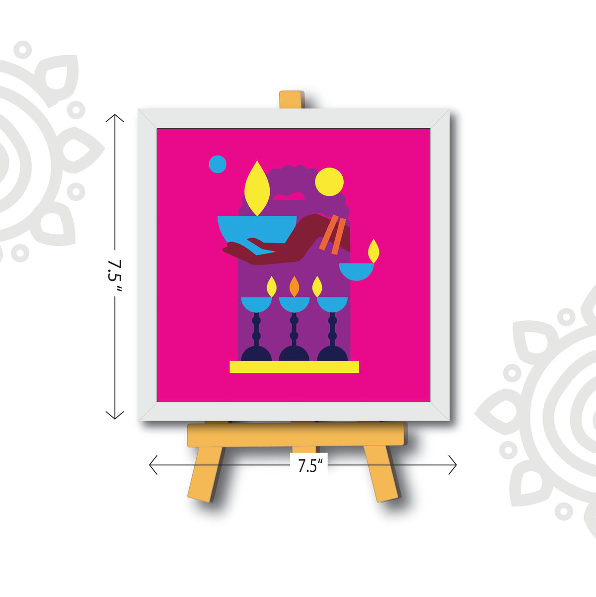 Deepawali Collection | 6X6 Inch | Style #5 | Colorful Framed Wall Art with Stand