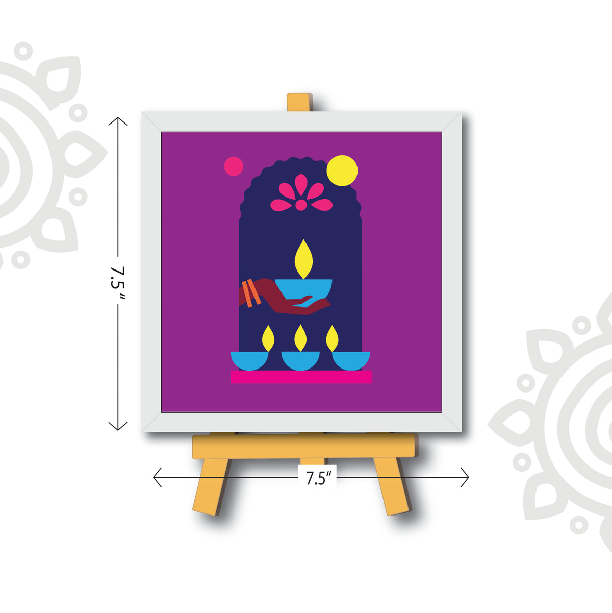 Deepawali Collection | 6X6 Inch | Style #6 | Colorful Framed Wall Art with Stand