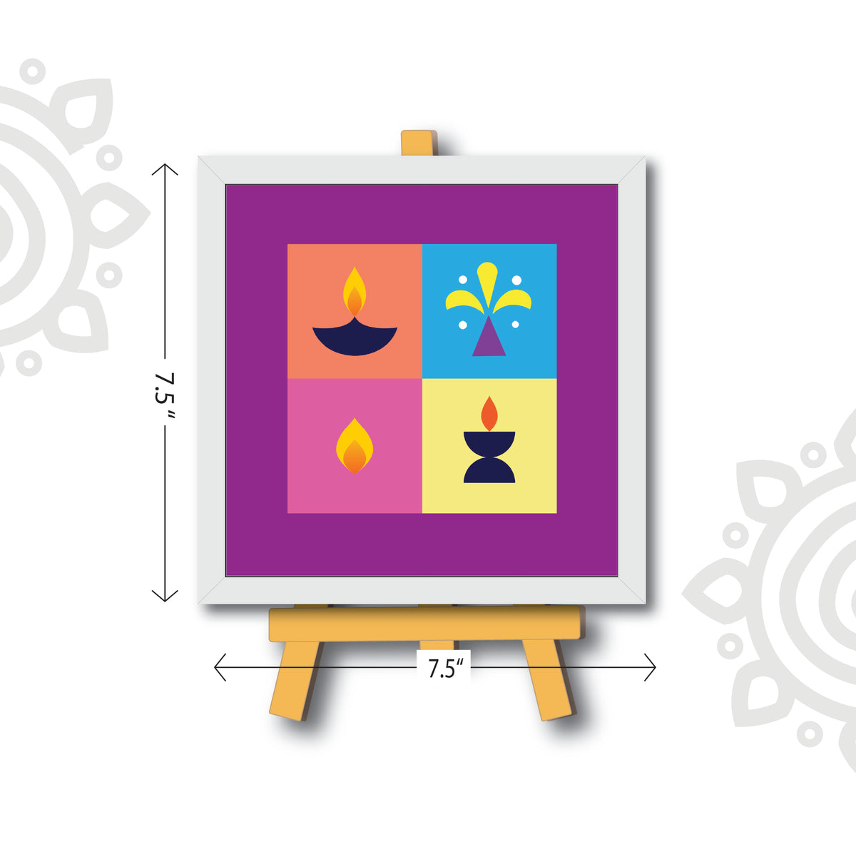 Deepawali Collection | 6X6 Inch | Style #7 | Colorful Framed Wall Art with Stand