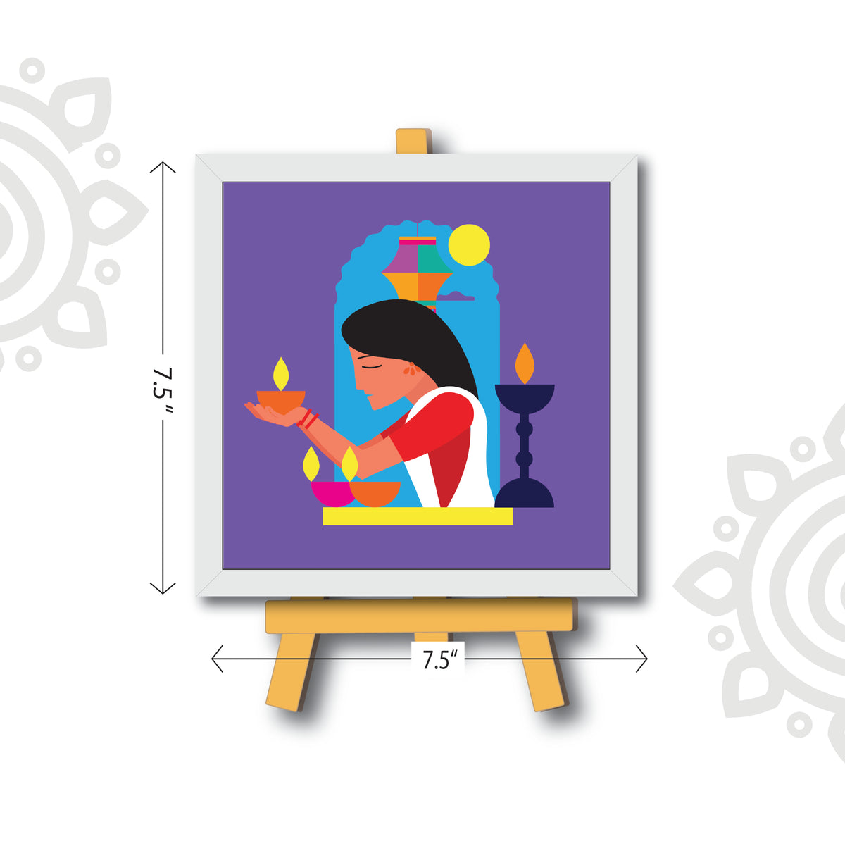 Deepawali Collection | 6X6 Inch | Style #8 | Colorful Framed Wall Art with Stand