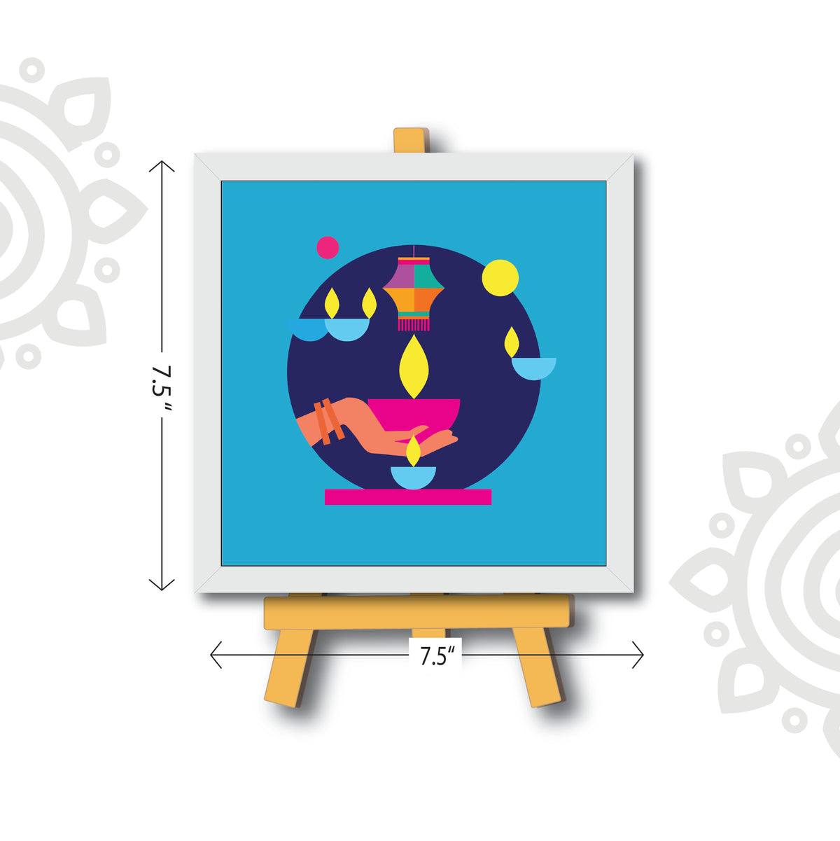 Deepawali Collection | 6X6 Inch | Style #9 | Colorful Framed Wall Art with Stand