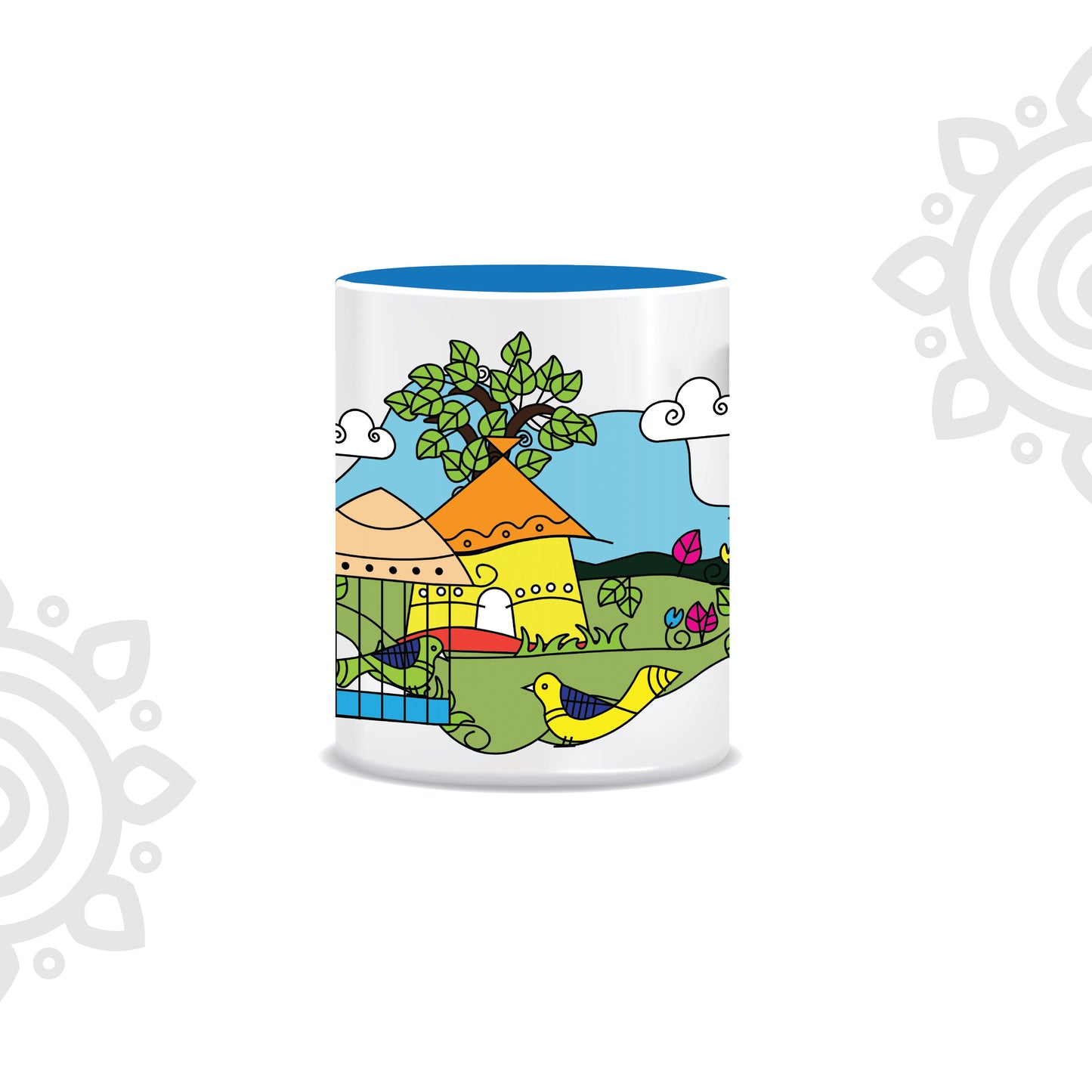 Combo Deal | Khanchar Pakhi | Style #1 | Set of 2 - Framed Art with stand & Coffee Mug