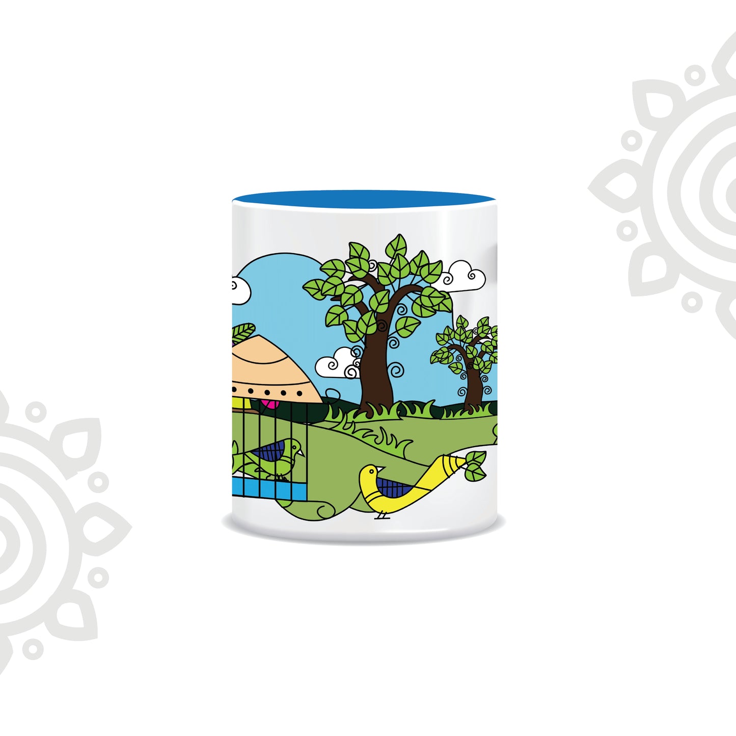 Combo Deal | Khanchar Pakhi | Style #2 | Set of 2 - Framed Art with stand & Coffee Mug