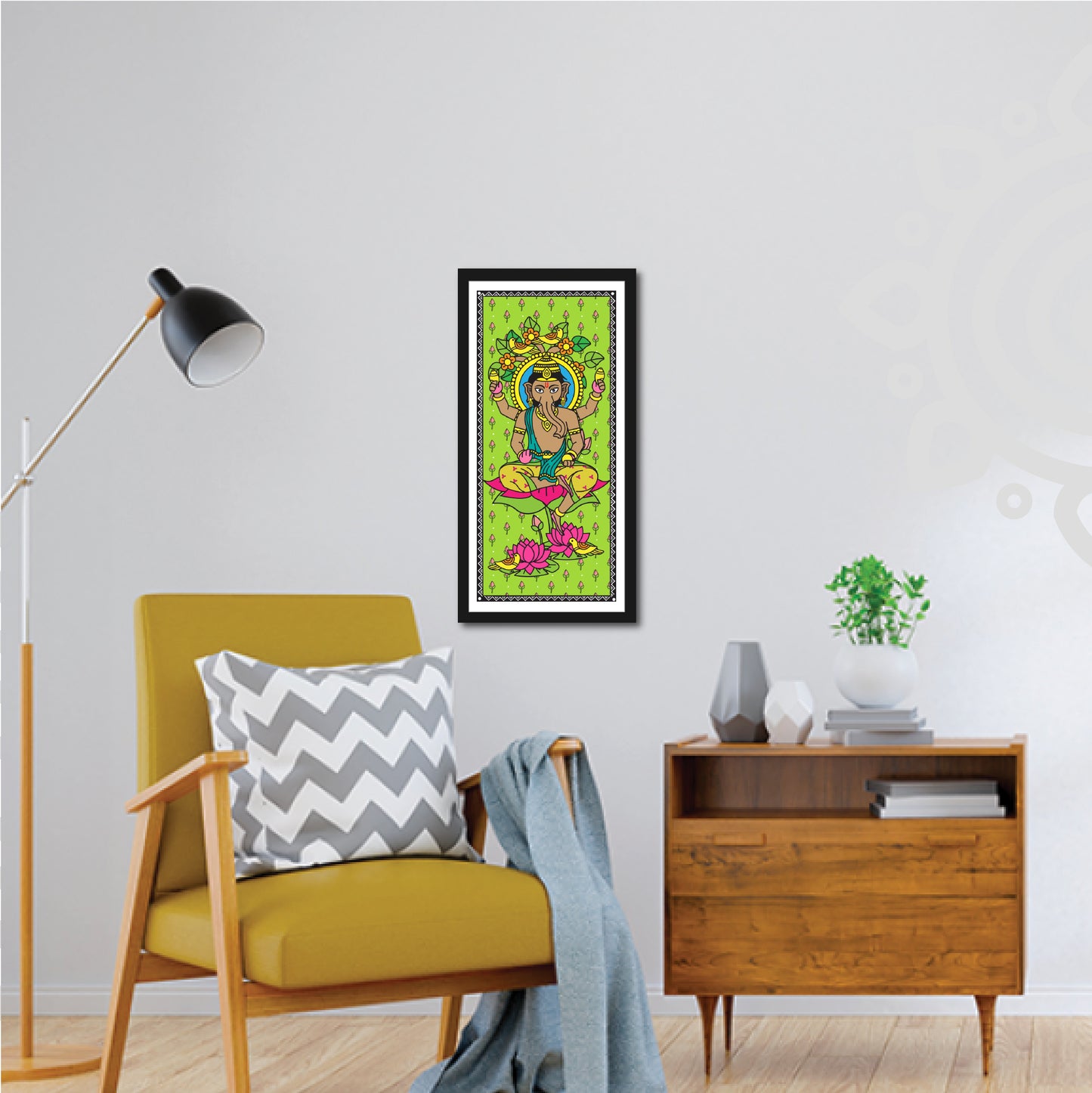 Madhubani Art | Digital Illustration | Set of 3 | 8 X 17 Inch | Divine Wall Art for Home and Office