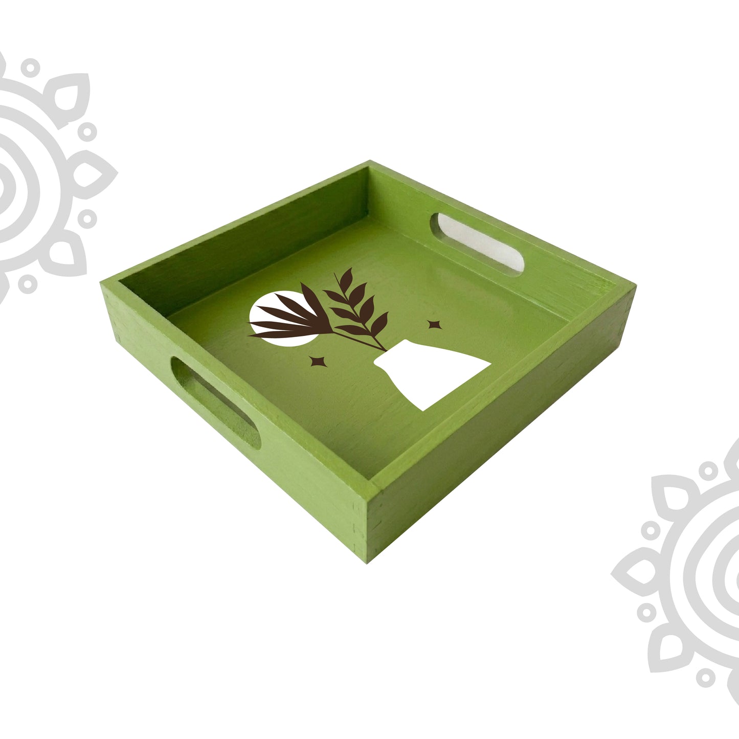 Hand Painted Multipurpose Serving Tray with Handle | 10"x10"x2" | Style #11