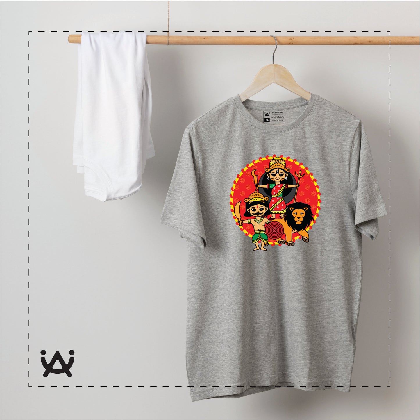 Combo Deal | Set of 3 | Durga - Framed Art, Coffee Mug & Mens Printed 100% Cotton T-Shirt