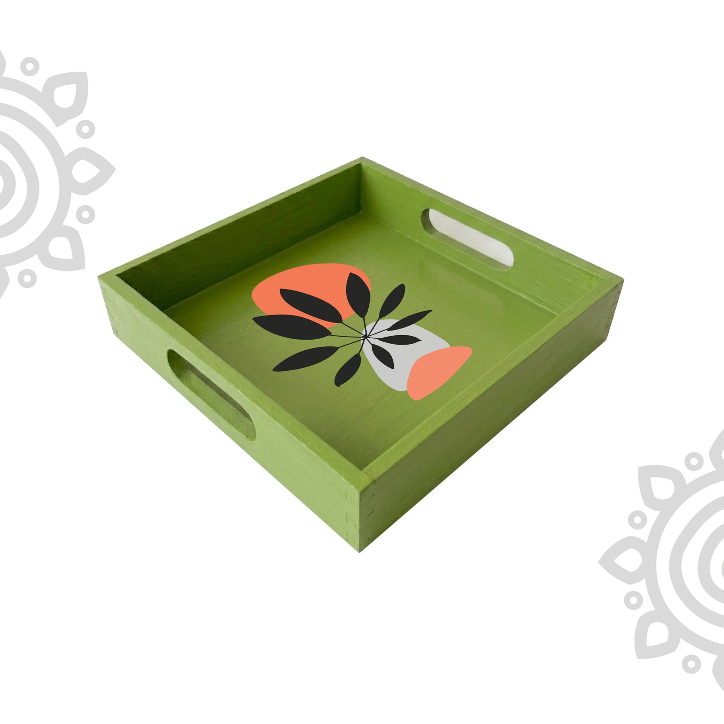 Hand Painted Multipurpose Serving Tray with Handle | 10"x10"x2" | Style #13