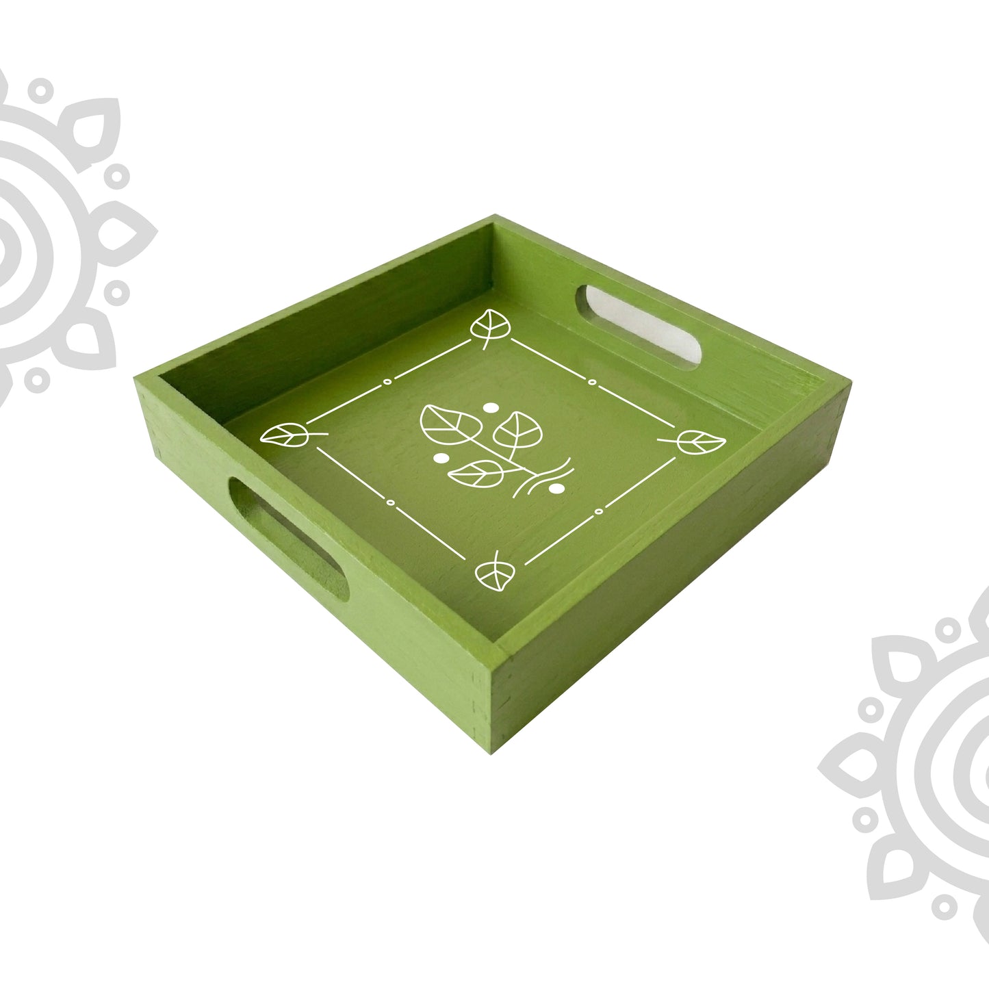 Hand Painted Multipurpose Serving Tray with Handle | 10"x10"x2" | Style #7