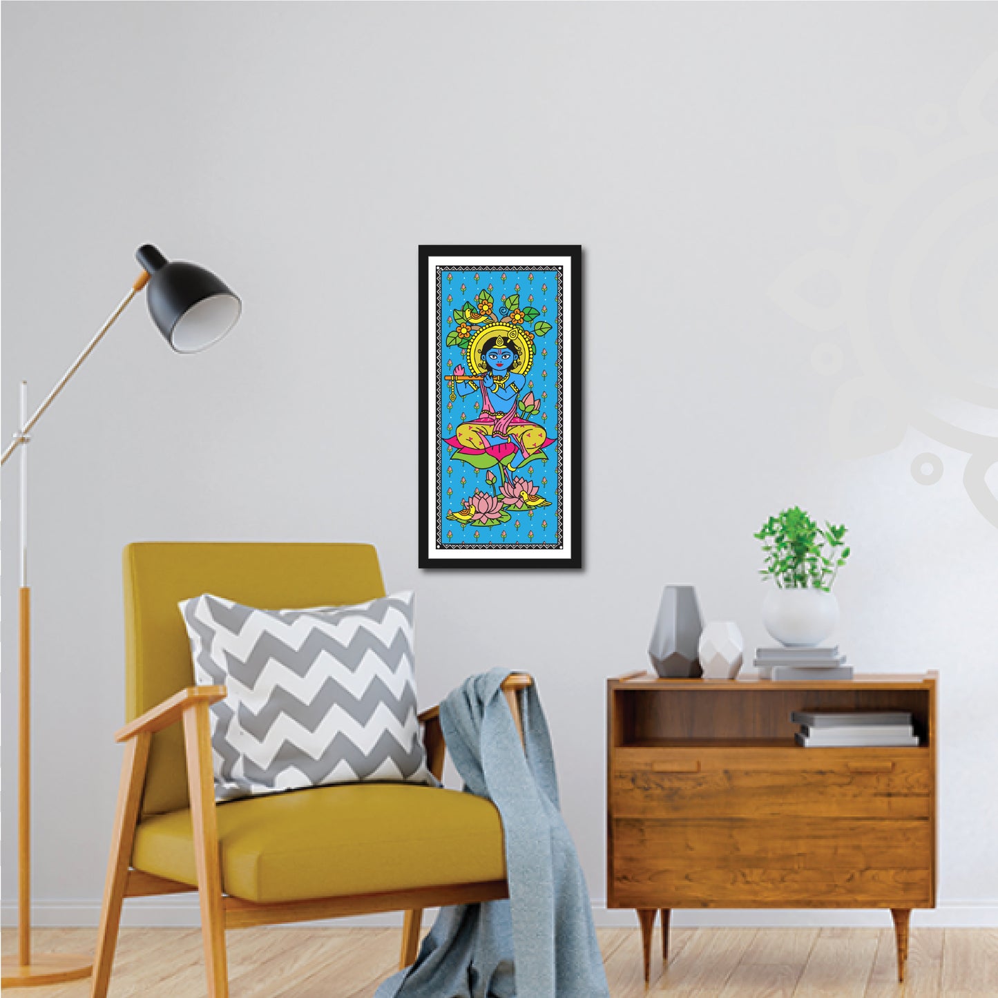 Kanhaiya | Madhubani Art | Digital Illustration | 8 X 17 Inch | Divine Wall Art for Home and Office