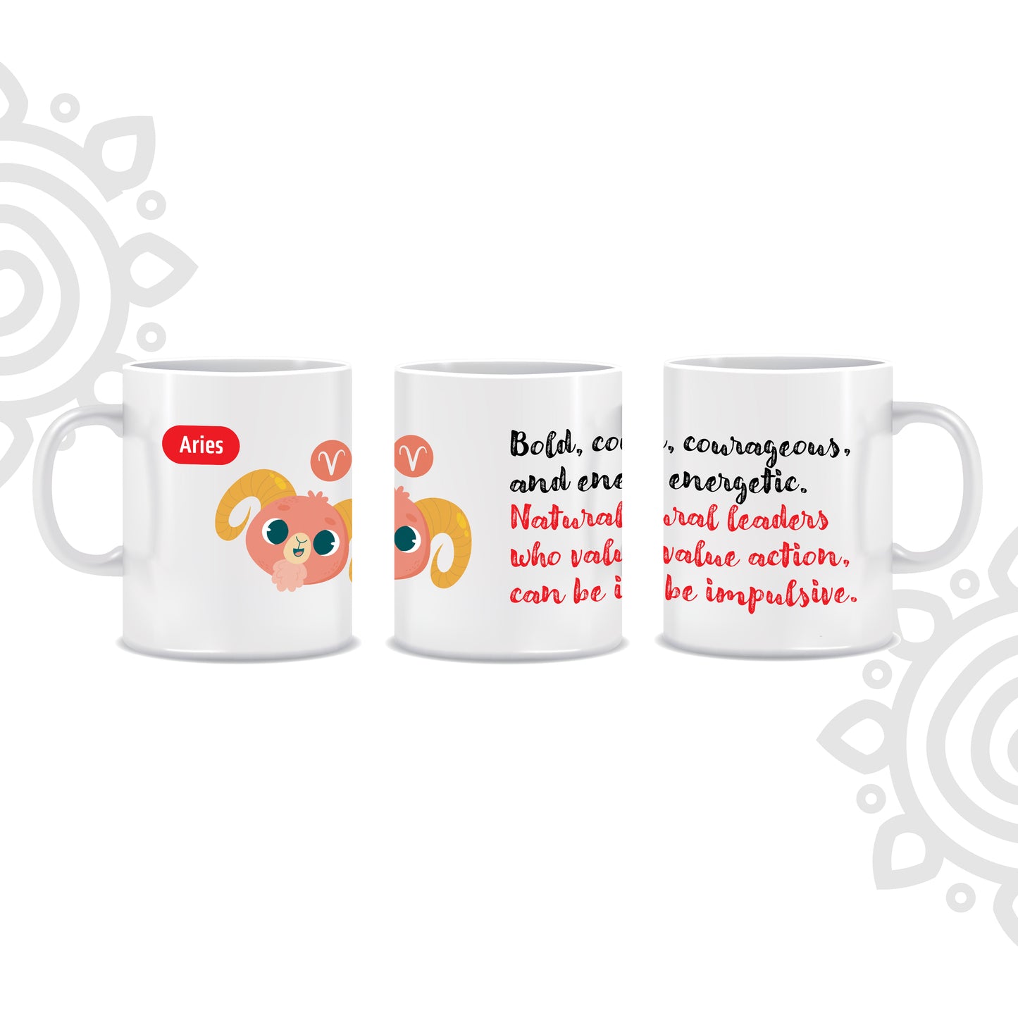 White Ceramic Coffee Mug | Zodiac Sign | Aries | 325 ML | Pack of 1