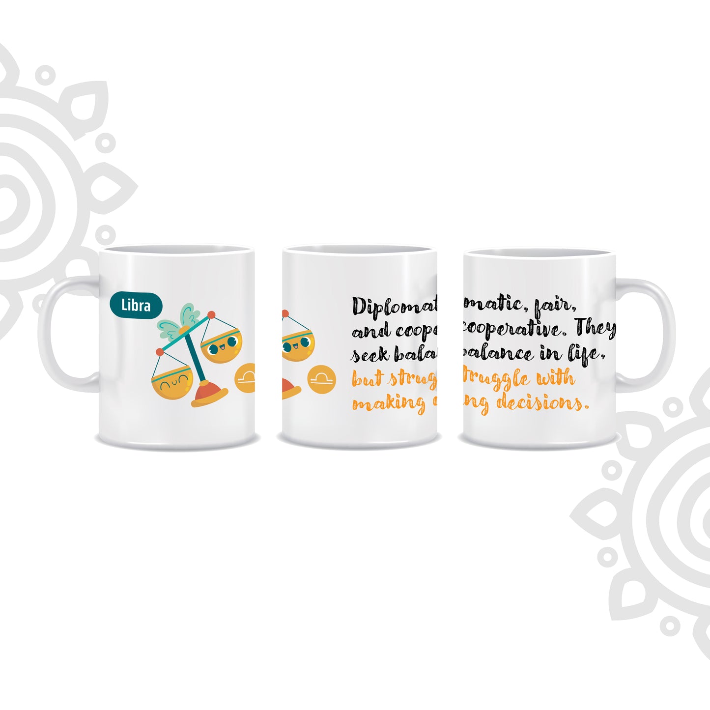 White Ceramic Coffee Mug | Zodiac Sign | Libra | 325 ML | Pack of 1