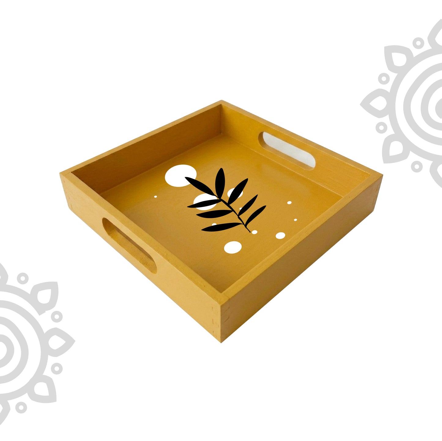 Hand Painted Multipurpose Serving Tray with Handle | 10"x10"x2" | Style #9