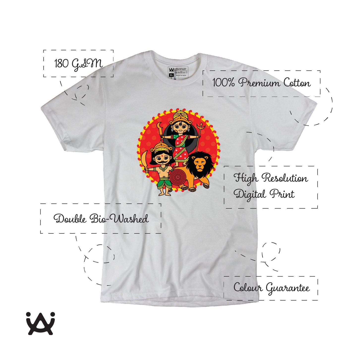 Combo Deal | Set of 3 | Durga - Framed Art, Coffee Mug & Mens Printed 100% Cotton T-Shirt