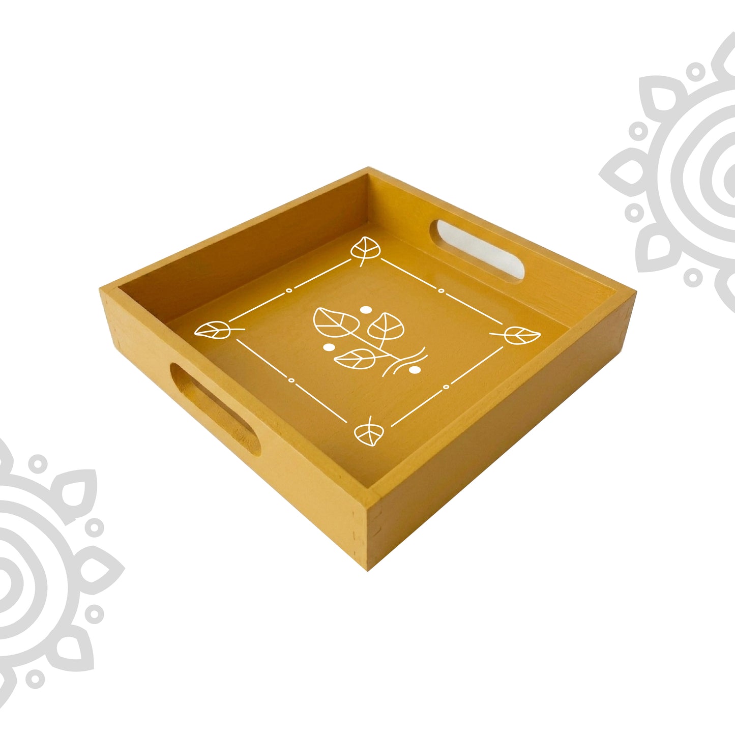 Hand Painted Multipurpose Serving Tray with Handle | 10"x10"x2" | Style #7