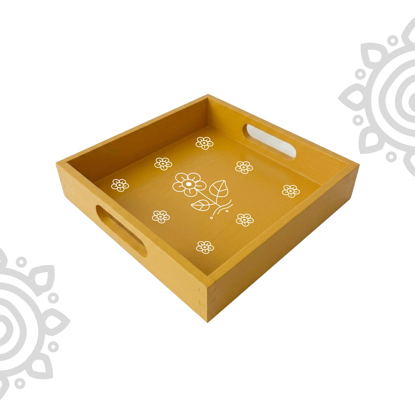 Hand Painted Multipurpose Serving Tray with Handle | 10"x10"x2" | Style #8