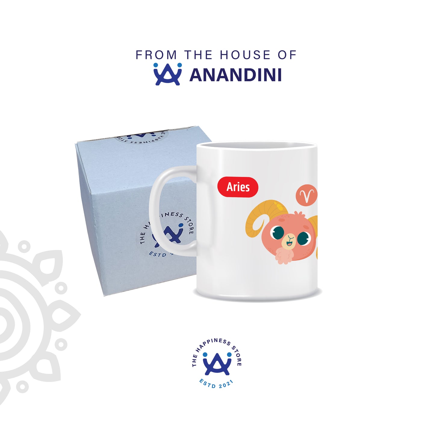White Ceramic Coffee Mug | Zodiac Sign | Aries | 325 ML | Pack of 1