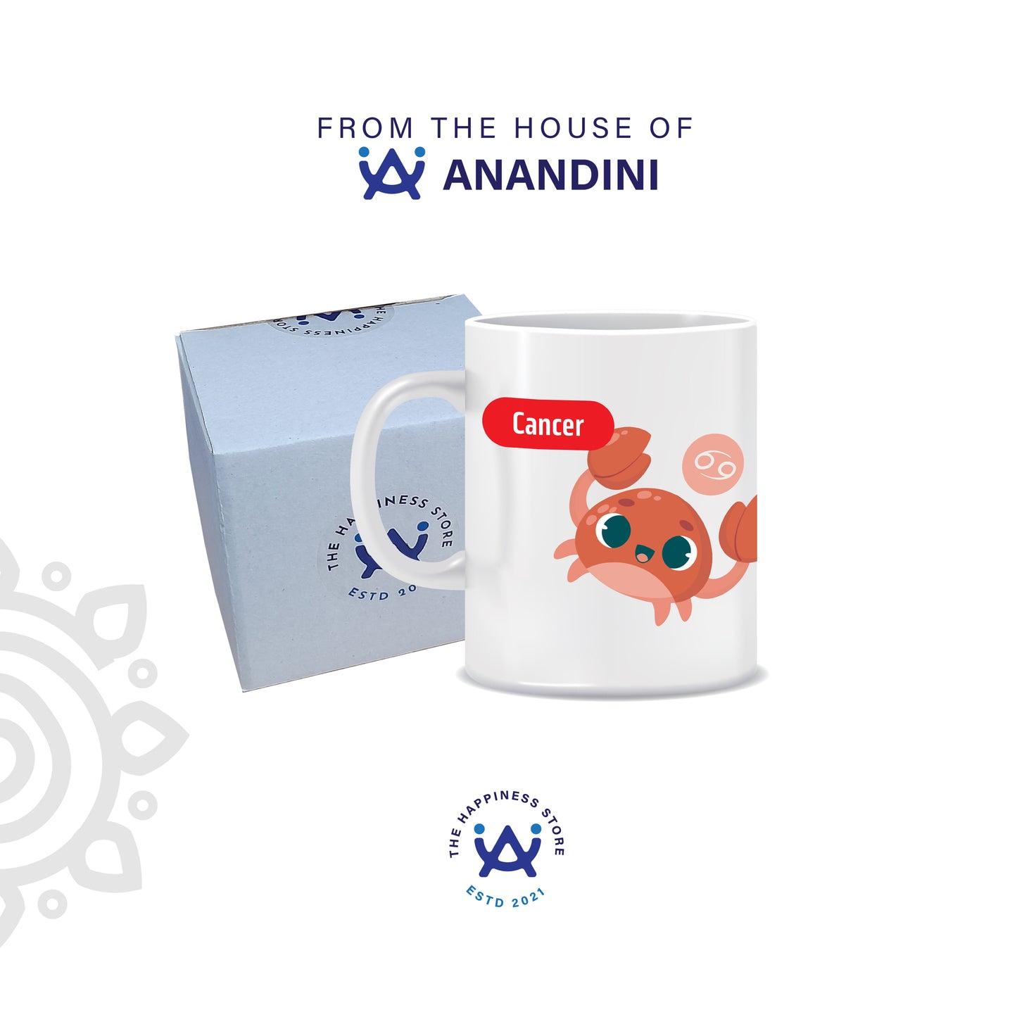 White Ceramic Coffee Mug | Zodiac Sign | Cancer | 325 ML | Pack of 1