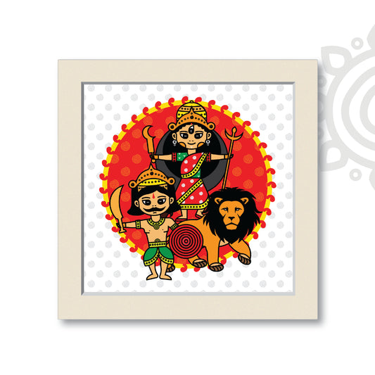 Maa Durga | Style #1 | Colorful Wall Art for Home and Office Decoration | White | 12 Inch X 12 Inch