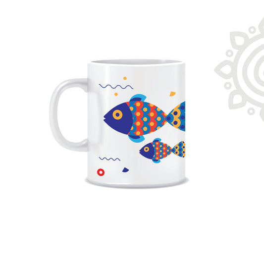 Fish Family | Digital Art | White Ceramic Coffee Mug | Printed | 325 ML | Pack of 1