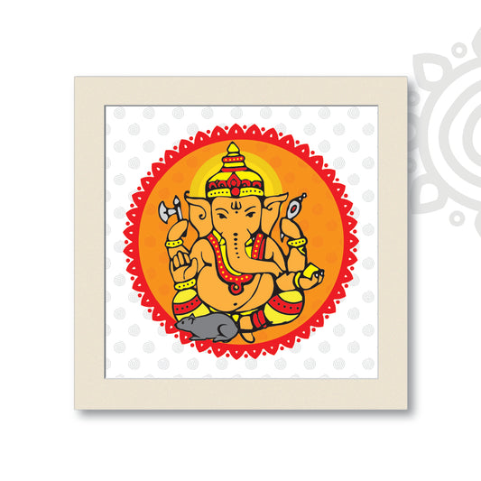 Ganapati | Ganesha | Style #1 | Colorful Wall Art for Home and Office Decoration | White | 12 Inch X 12 Inch