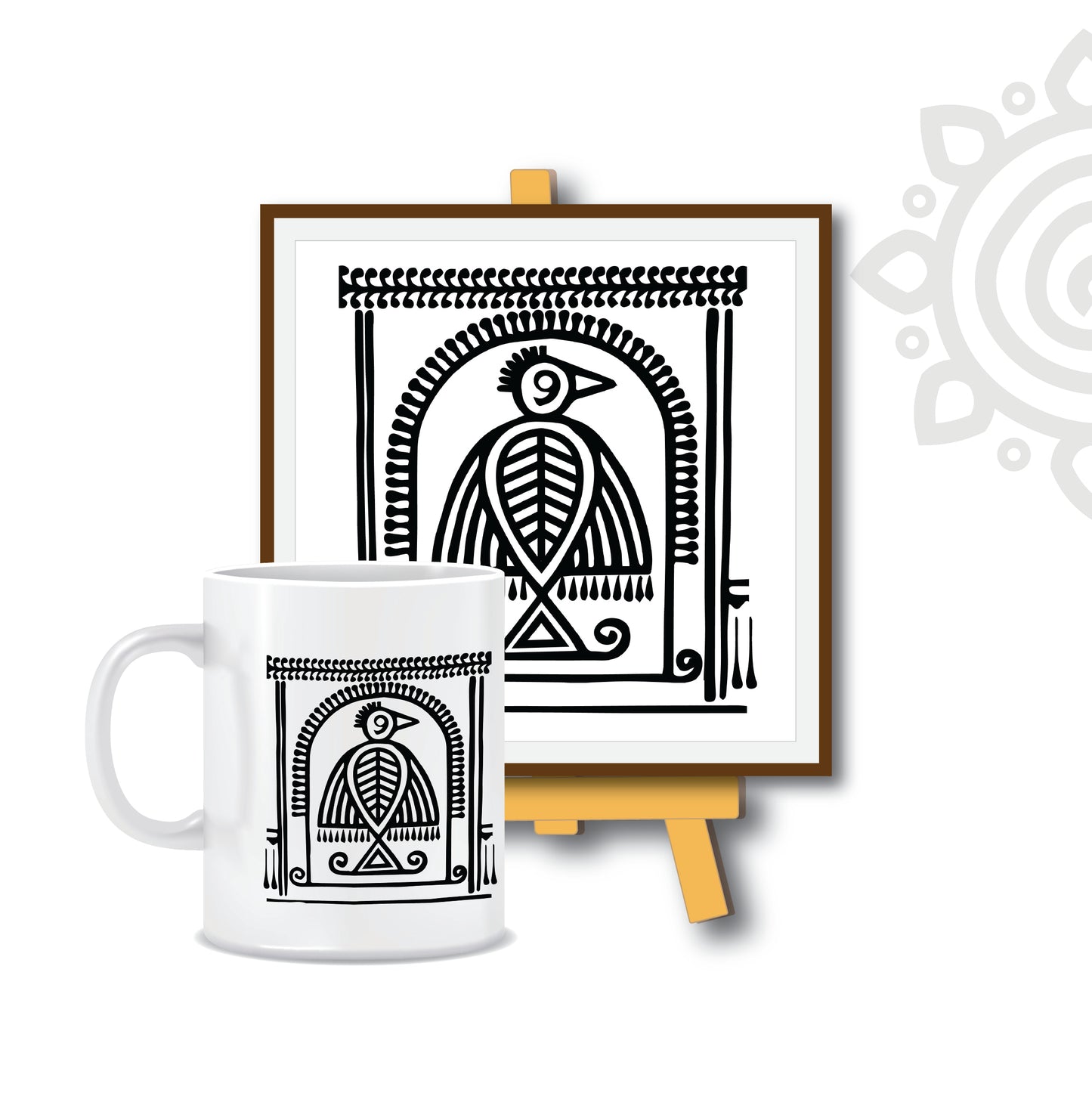 Combo Deal | Shantiniketan Style #2 | Set of 2 - Framed Art with stand & Coffee Mug