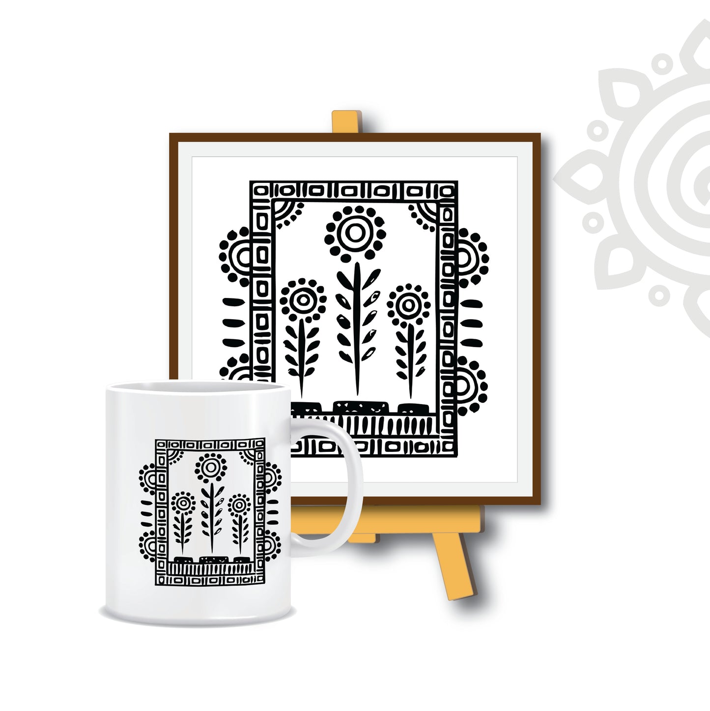 Combo Deal | Shantiniketan Style #3 | Set of 2 - Framed Art with stand & Coffee Mug