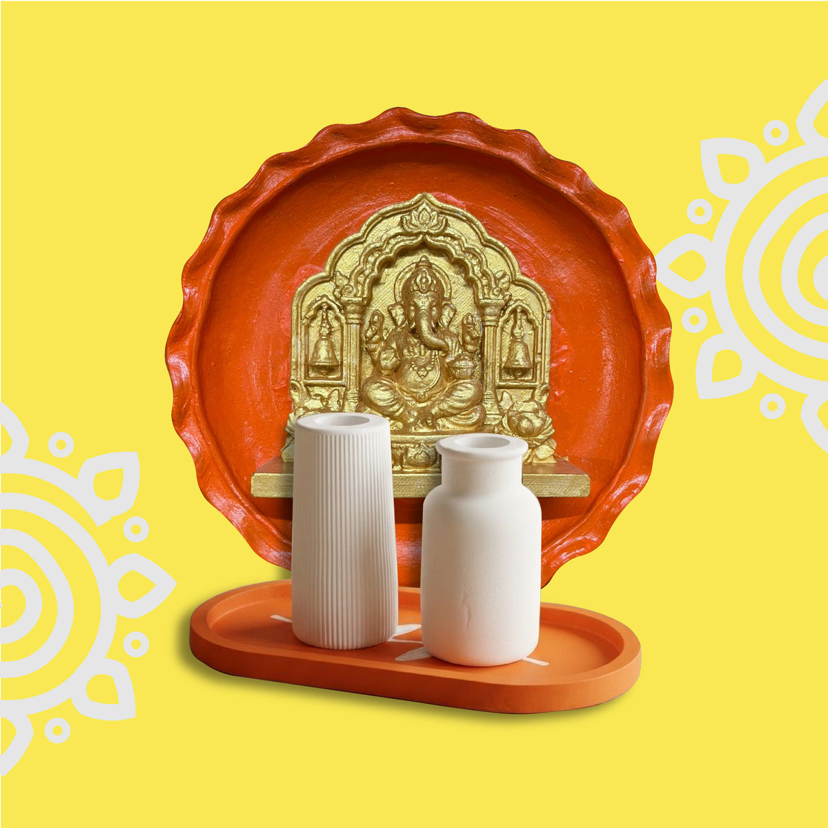 Ganpati Bappa | Terracotta Wall Plate & Set of 2 Mini Planters | For Home & Office Decoration | Style #4