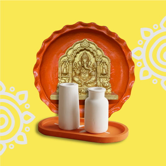 Ganpati Bappa | Terracotta Wall Plate & Set of 2 Mini Planters | For Home & Office Decoration | Style #4