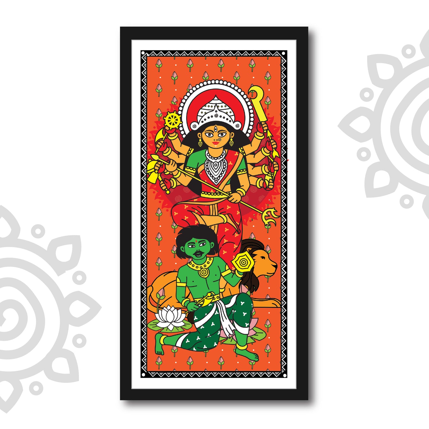 Madhubani Art | Digital Illustration | Set of 3 | 8 X 17 Inch | Divine Wall Art for Home and Office