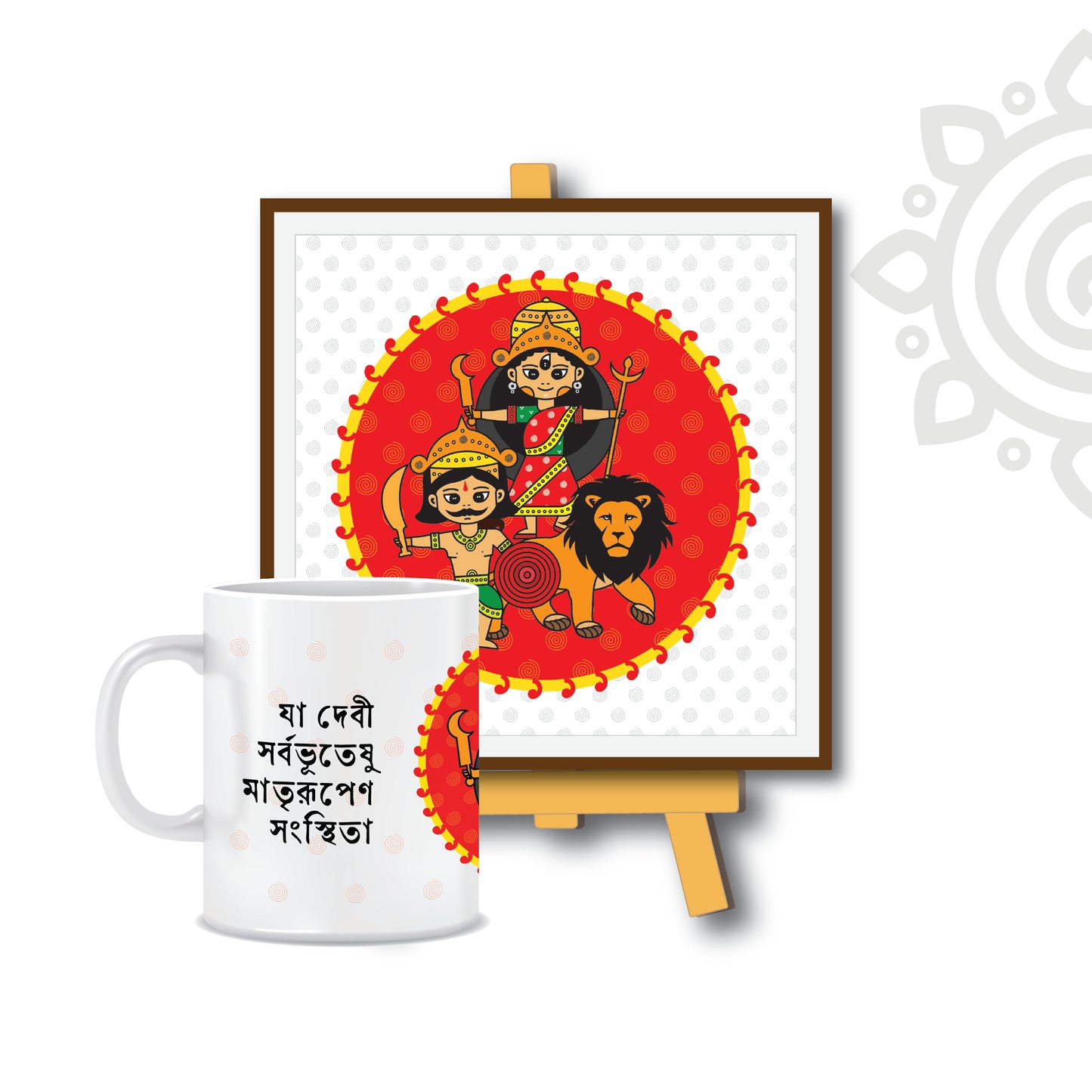 Combo Deal | Maa Durga | Set of 2 - Framed Art with stand & Coffee Mug