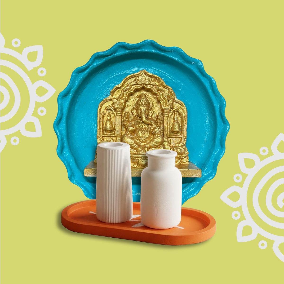 Ganpati Bappa | Terracotta Wall Plate & Set of 2 Mini Planters | For Home & Office Decoration | Style #5