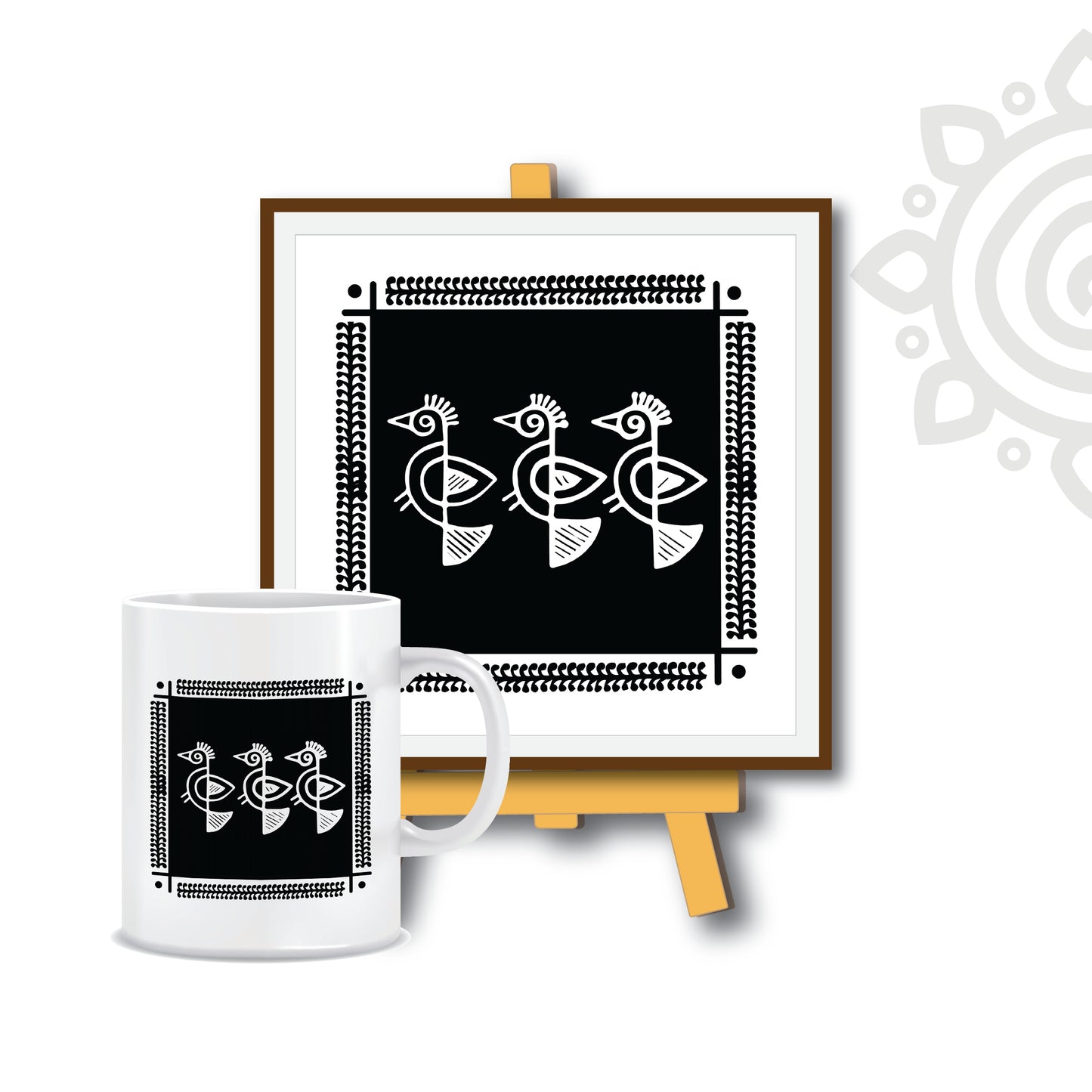 Combo Deal | Shantiniketan Style #1 | Set of 2 - Framed Art with stand & Coffee Mug