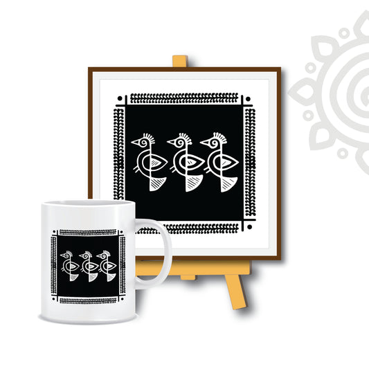 Combo Deal | Shantiniketan Style #1 | Set of 2 - Framed Art with stand & Coffee Mug