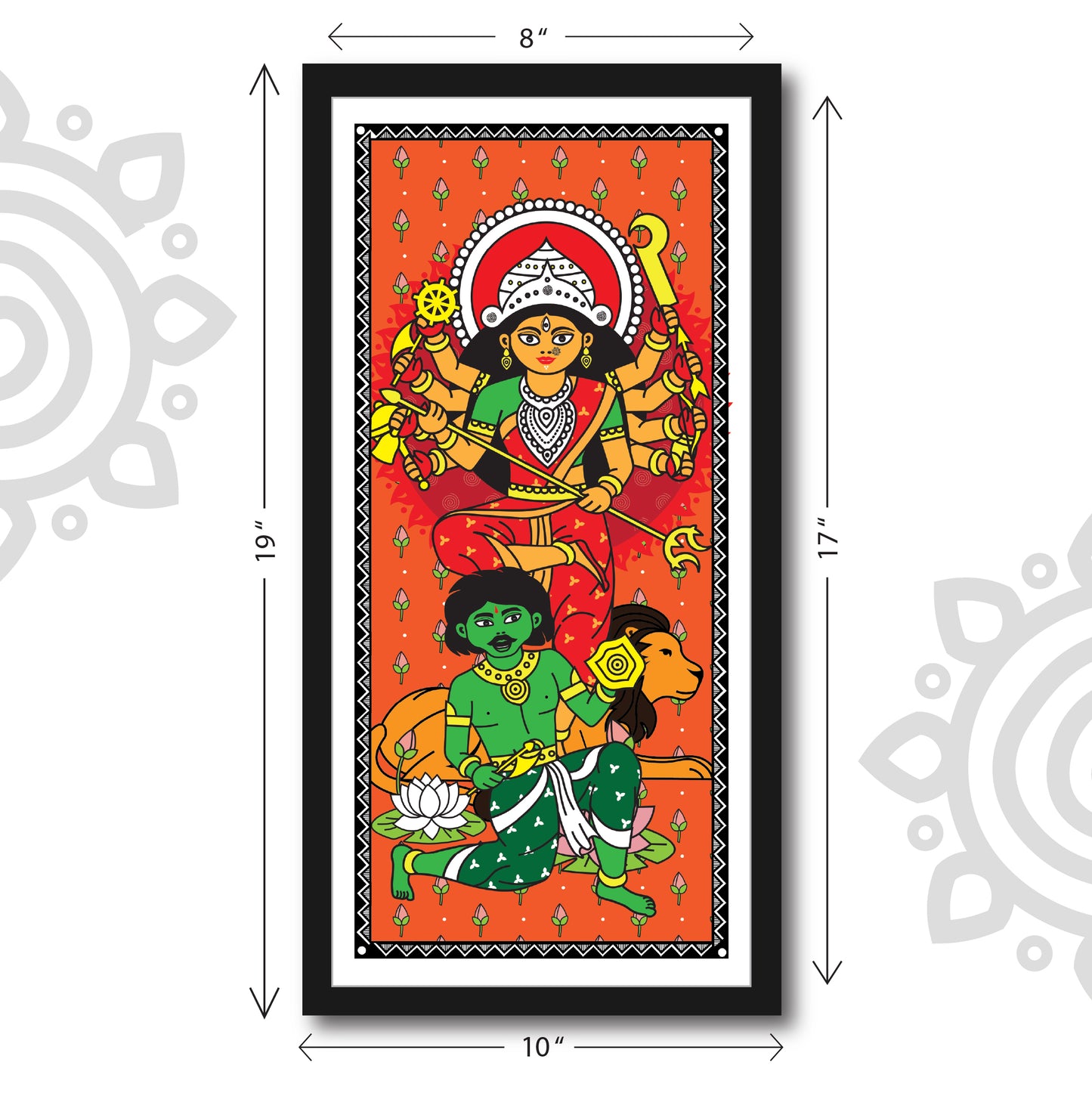 Madhubani Art | Digital Illustration | Set of 3 | 8 X 17 Inch | Divine Wall Art for Home and Office