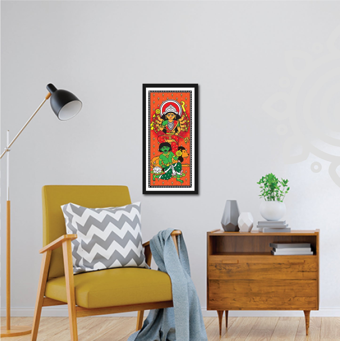 Madhubani Art | Digital Illustration | Set of 3 | 8 X 17 Inch | Divine Wall Art for Home and Office